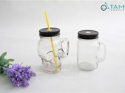 Ly thủy tinh hộp sọ có quai (400ml)